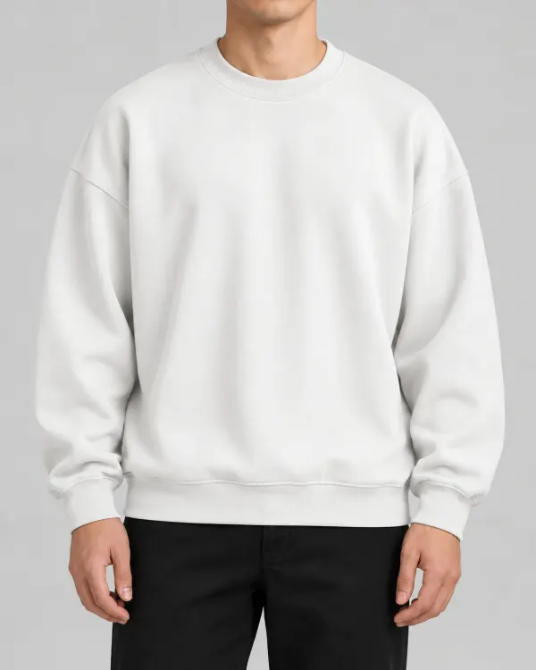 Oversize Bisiklet Yaka Sweatshirt - Beyaz
