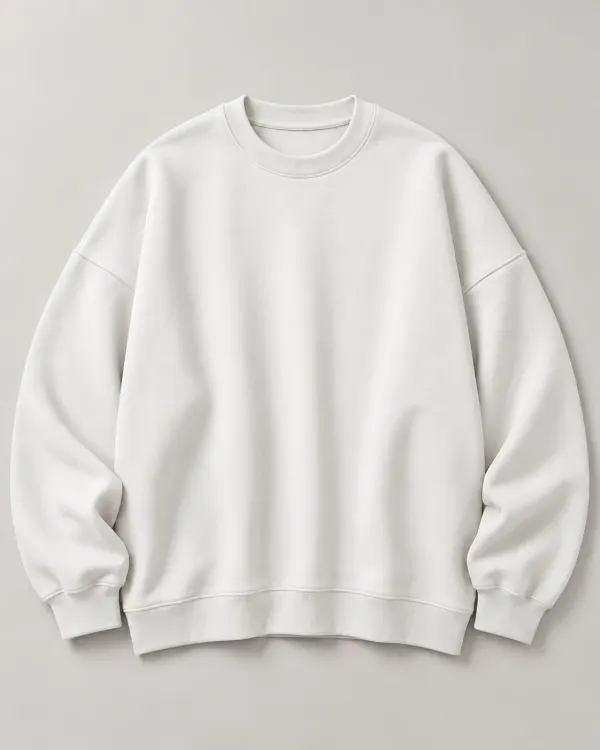 Oversize Bisiklet Yaka Sweatshirt - Beyaz