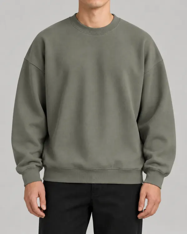Oversize Bisiklet Yaka Sweatshirt - Haki