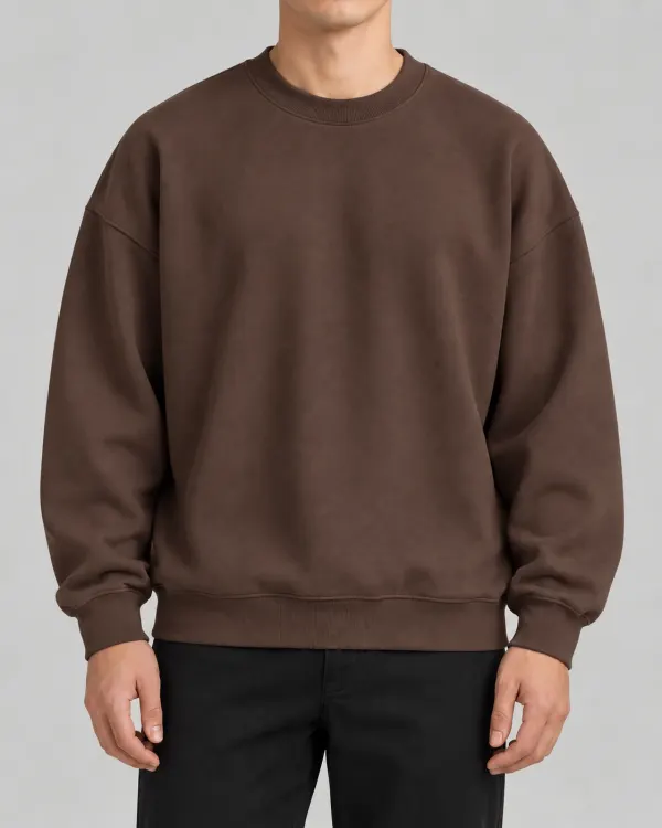 Oversize Bisiklet Yaka Sweatshirt - Kahverengi