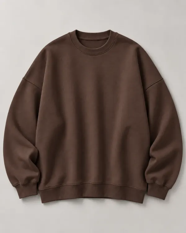 Oversize Bisiklet Yaka Sweatshirt - Kahverengi