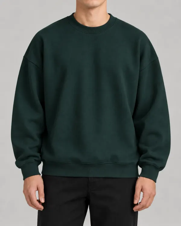 Oversize Bisiklet Yaka Sweatshirt - Koyu Yeşil