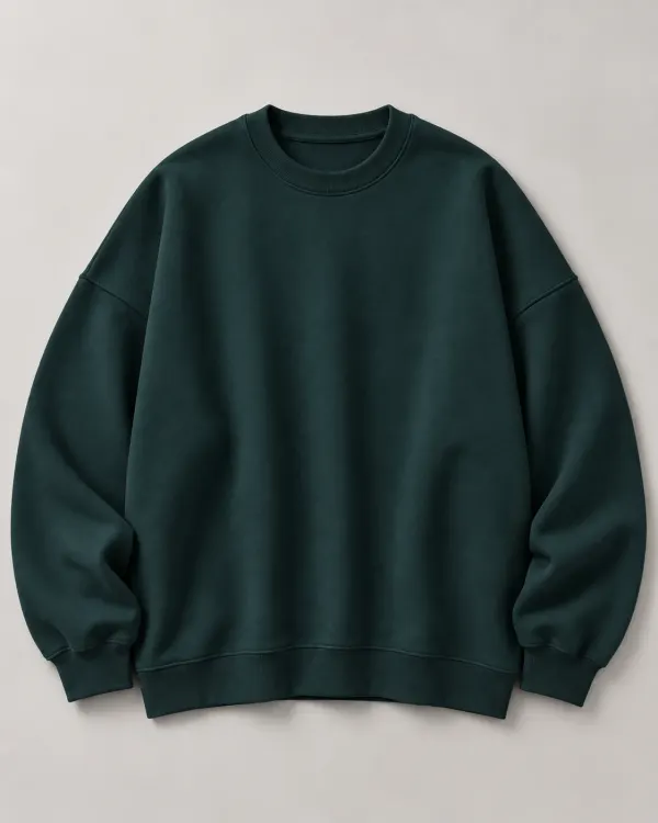 Oversize Bisiklet Yaka Sweatshirt - Koyu Yeşil