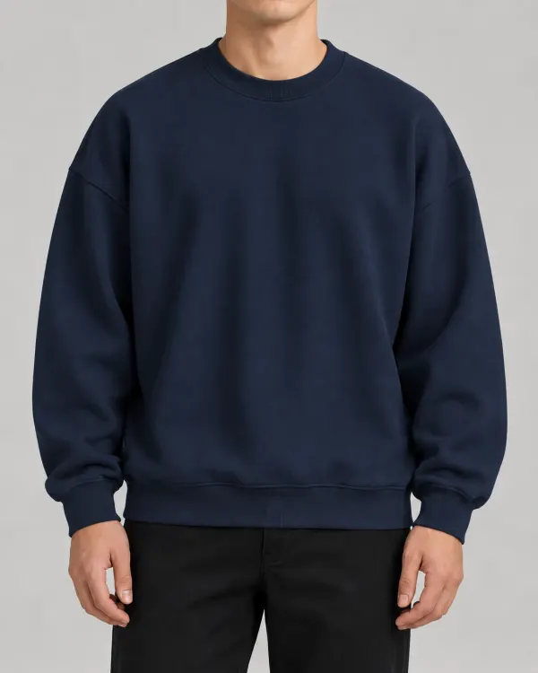 Oversize Bisiklet Yaka Sweatshirt - Lacivert