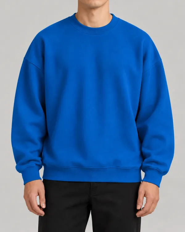 Oversize Bisiklet Yaka Sweatshirt - Mavi