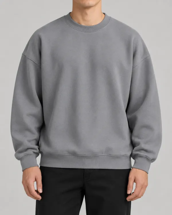 Oversize Bisiklet Yaka Sweatshirt - Taş Grisi
