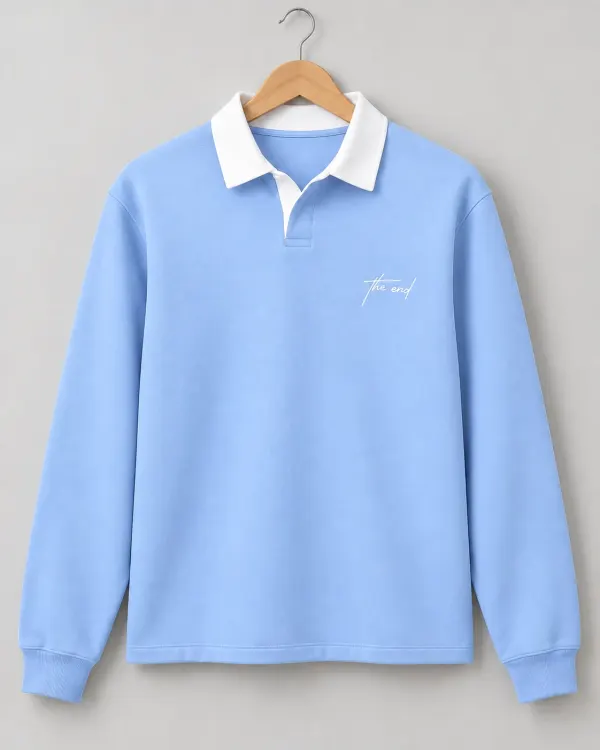 Kontrast Yaka Polo Sweatshirt - Açık Mavi