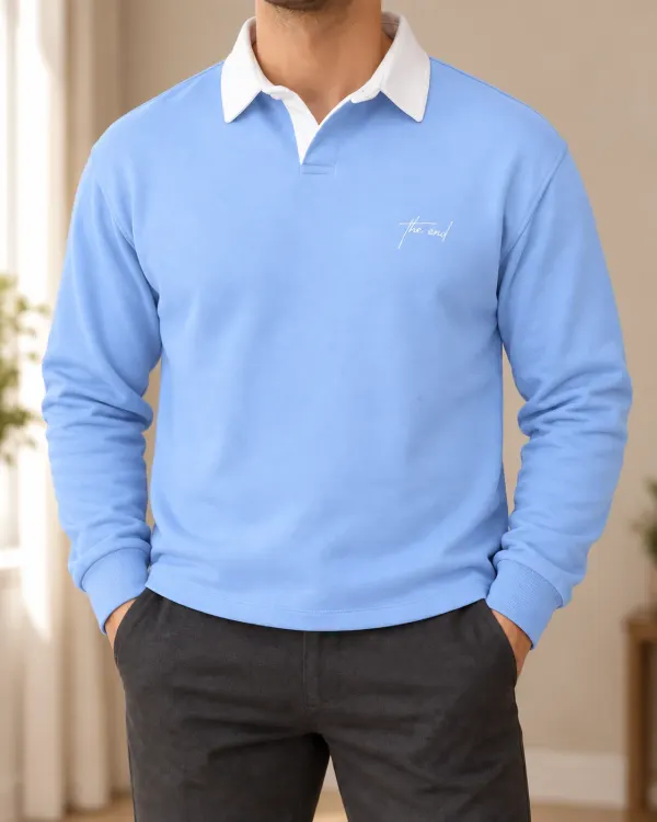 Kontrast Yaka Polo Sweatshirt - Açık Mavi