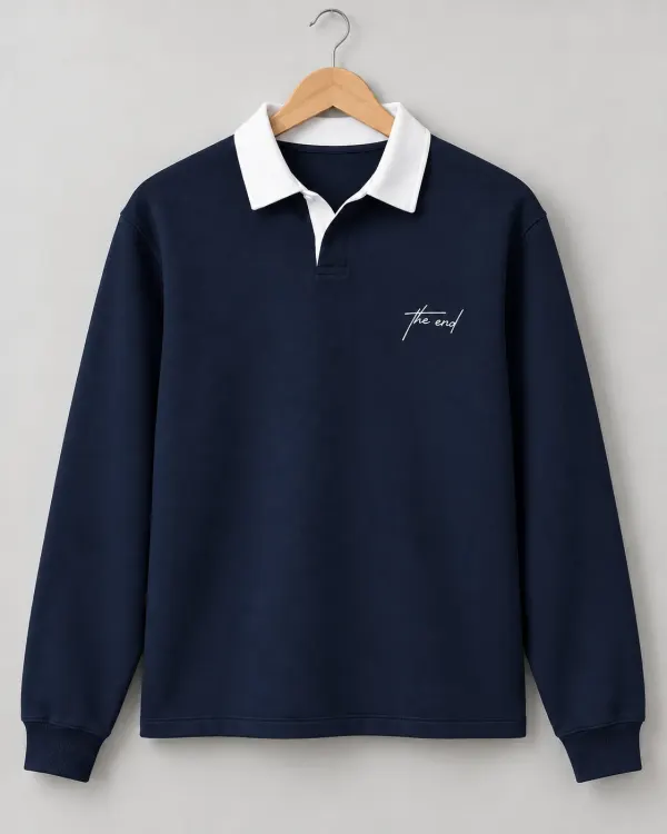 Kontrast Yaka Polo Sweatshirt - Lacivert