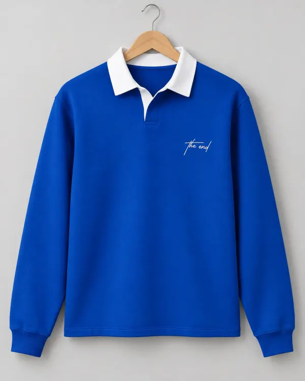 Kontrast Yaka Polo Sweatshirt - Saks Mavi