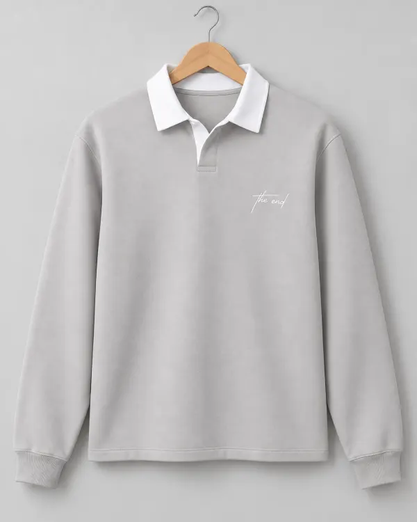 Kontrast Yaka Polo Sweatshirt - Taş