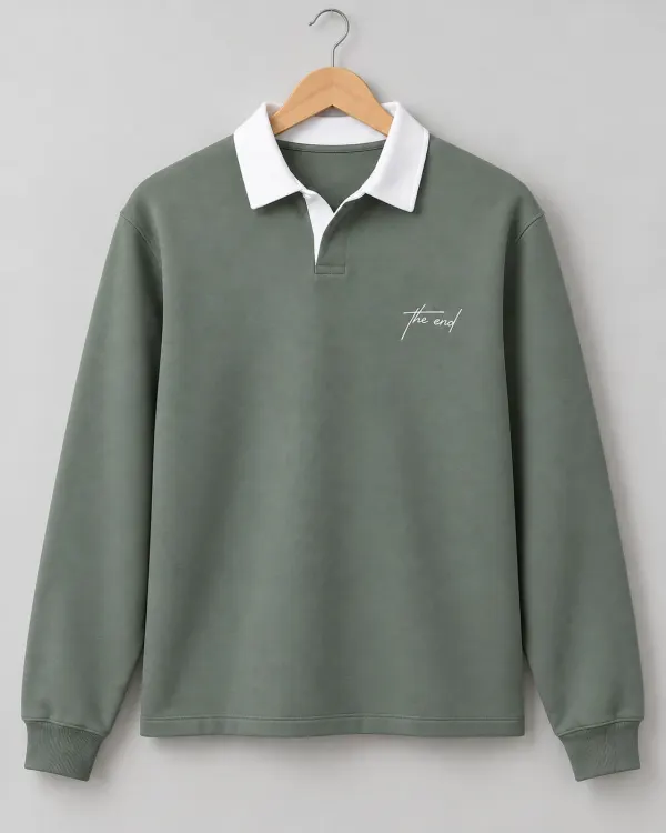 Kontrast Yaka Polo Sweatshirt - Yeşil